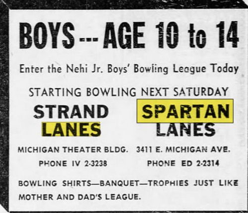 Spartan Lanes (Spartan Alleys, Silver Dollar Saloon) - Sept 1957 Ad (newer photo)